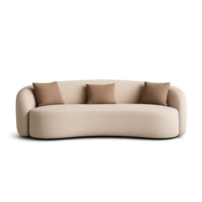 Luxury Curved Fabric Sofa Dubai in premium beige upholstery by Ansary Furniture