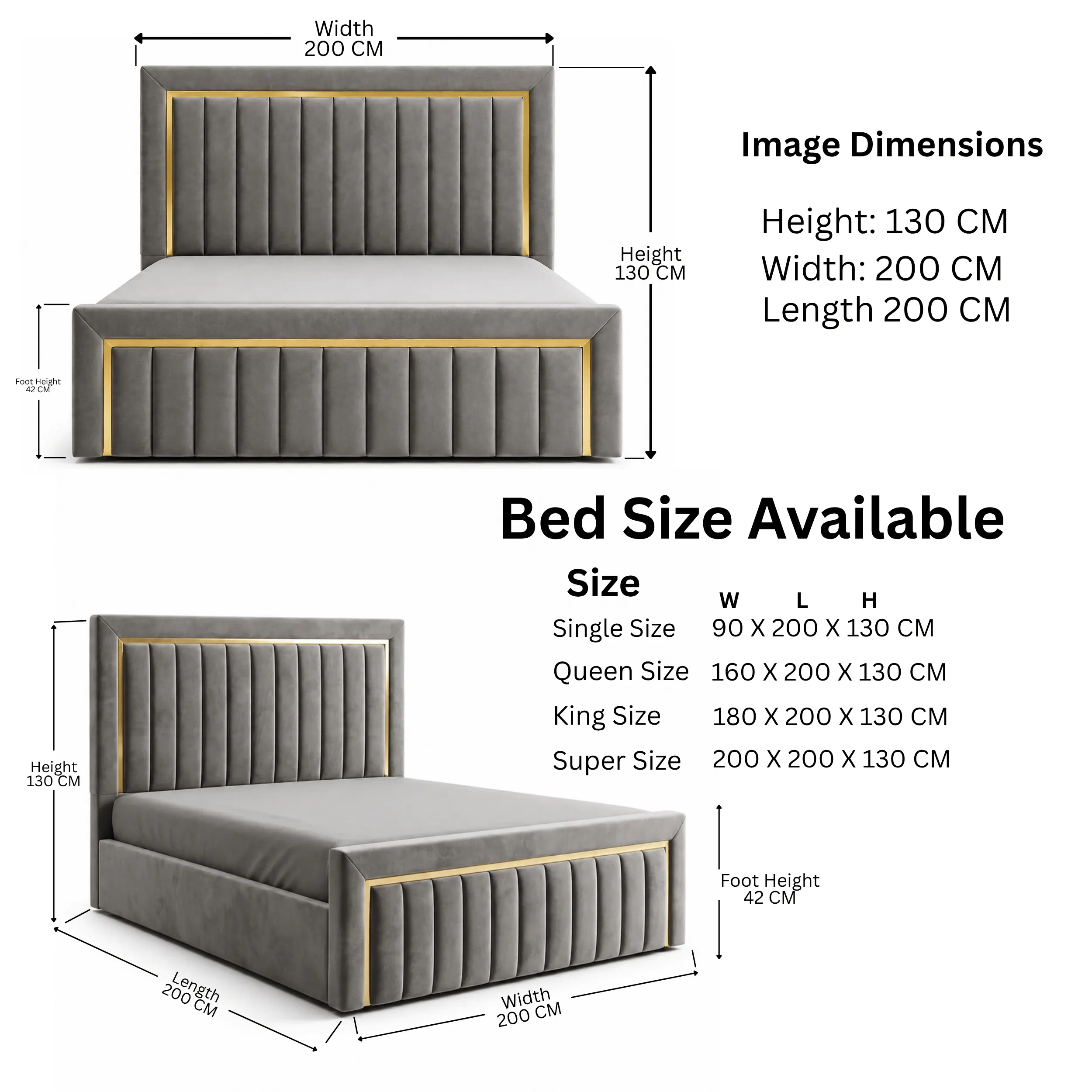 Luxury upholstered Milano Gold Frame Velvet Bed with vertical channel tufting for modern bedrooms in Dubai