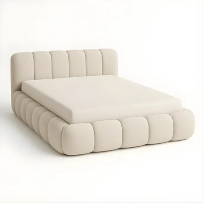 Contemporary bouclé fabric bed frame for modern bedrooms by Ansary Furniture