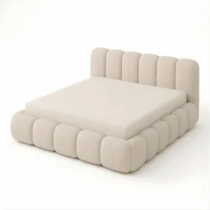 Designer modern bed in Dubai with soft textured bouclé upholstery