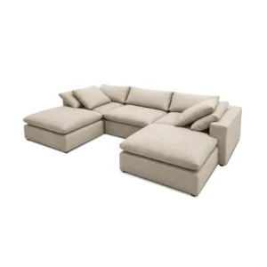 Premium U-shape linen fabric sofa UAE with feather cushions for luxury home interiors