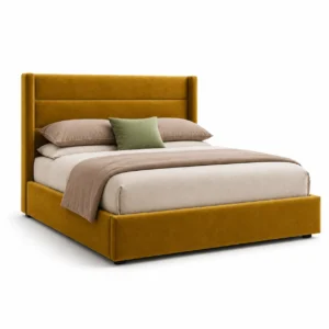 Modern upholstered Sienna Luxe Velvet Bed in Dubai UAE featuring a padded horizontal panel headboard