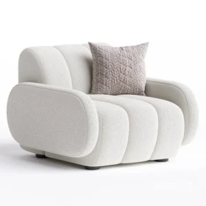 Luxury white bouclé club chair in UAE with curved armrests and soft upholstered seating