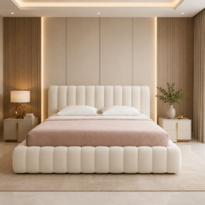 Luxury Milano Channel Tufted Bed by Ansary Furniture – Premium upholstered king size bed in Dubai.