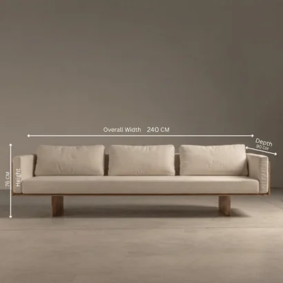 Minimalist solid wood base sofa in Dubai UAE by Ansary Furniture for modern living room interiors