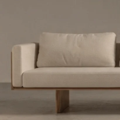 Contemporary cream fabric sofa with solid wood frame in Dubai UAE furniture store