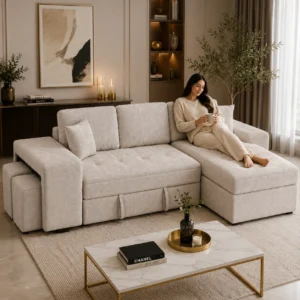 Modern L-Shape Storage Sofa Bed with spacious seating and storage for homes across the UAE.