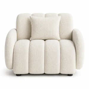 White Bouclé Club Chair with matching textured cushion