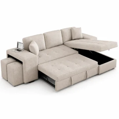 Nova L-Shape Storage Sofa Bed converted into a comfortable sleeper bed in Dubai, UAE.