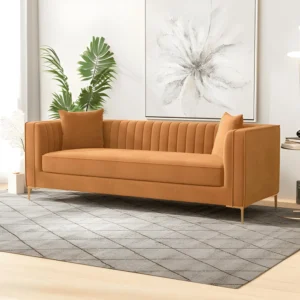 Orange Channel-Tufted Sofa in modern luxury living room by Ansary Furniture