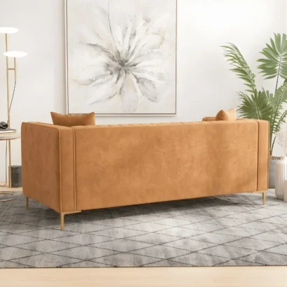 Premium orange channel-tufted sofa with gold metal legs UAE
