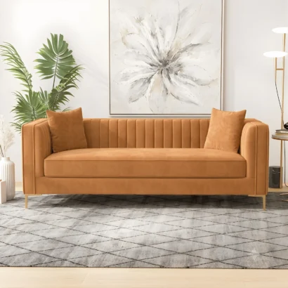 Luxury orange velvet sofa for modern living room in Dubai