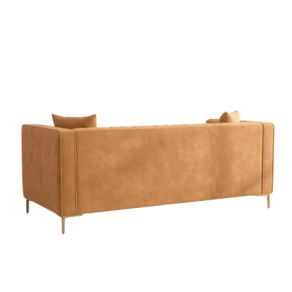 Contemporary orange upholstered sofa with vertical channel tufting