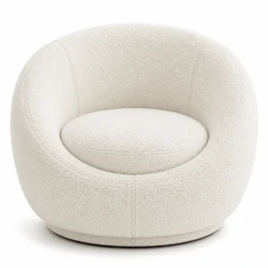 Lunette Premium 360 Swivel Bouclé Accent Chair in Cream Fabric – Luxury Rotating Lounge Chair Dubai UAE