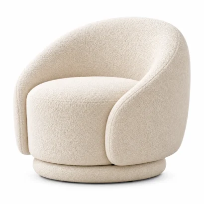 Alora Bouclé Accent Chair side view with curved design