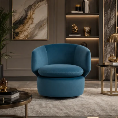 Aria Curve Swivel Chair in a luxury living room in Dubai UAE