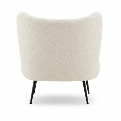 Comfee bouclé armchair back view with rounded upholstered back