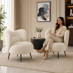 Comfee bouclé armchair in a modern luxury living room in Dubai