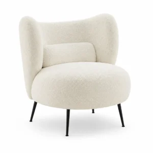 Comfee bouclé armchair front angle with cream textured upholstery