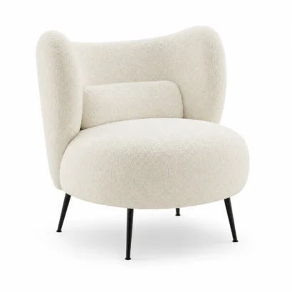 Comfee bouclé armchair front angle with cream textured upholstery