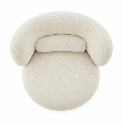 Comfee bouclé armchair top view showing curved arms and padded seat