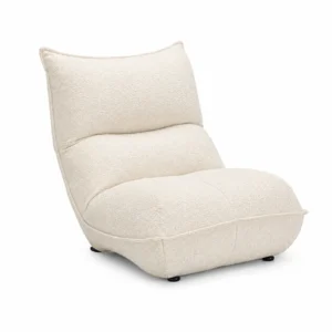Cream bouclé lounge chair front angle showing its curved upholstered design