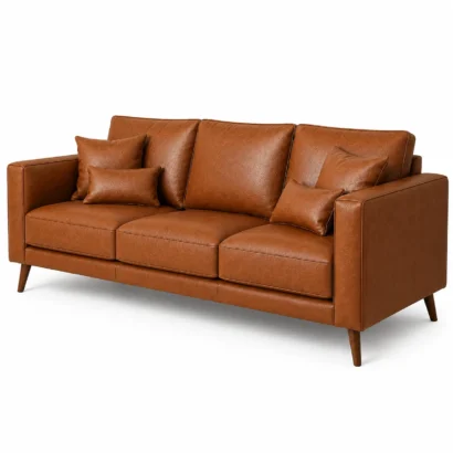 Crown Leather Sofa Dubai angled view with premium brown leather upholstery