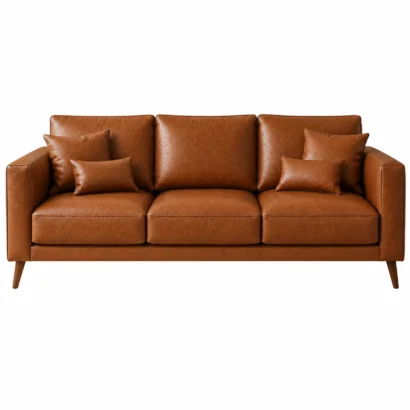 Crown Leather Sofa Dubai front view with plush leather cushions