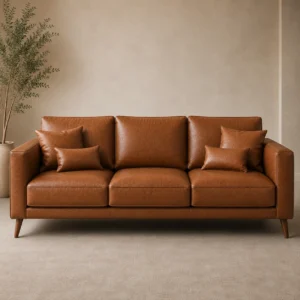 Crown Leather Sofa Dubai in warm brown leather with three-seat design