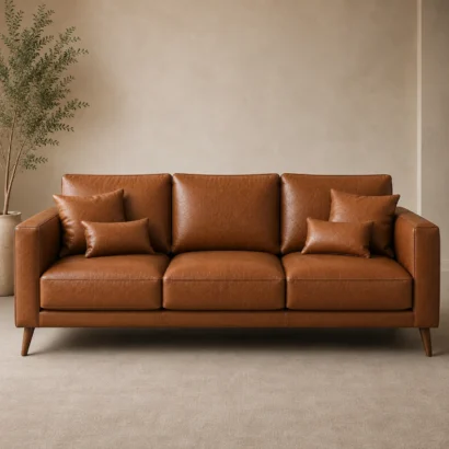 Crown Leather Sofa Dubai in warm brown leather with three-seat design