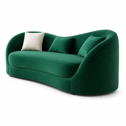 Curved cloud sofa 45 degree view in emerald green Dubai UAE