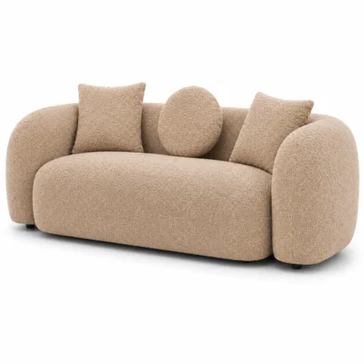 Modern beige bouclé sofa side view