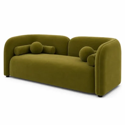Elysian Velvet Sofa right angle view in olive green velvet