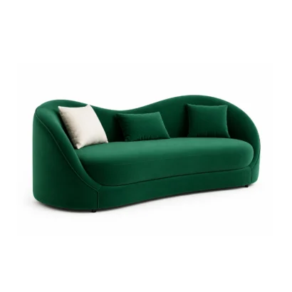 Emerald green curved sofa left view for luxury homes in UAE