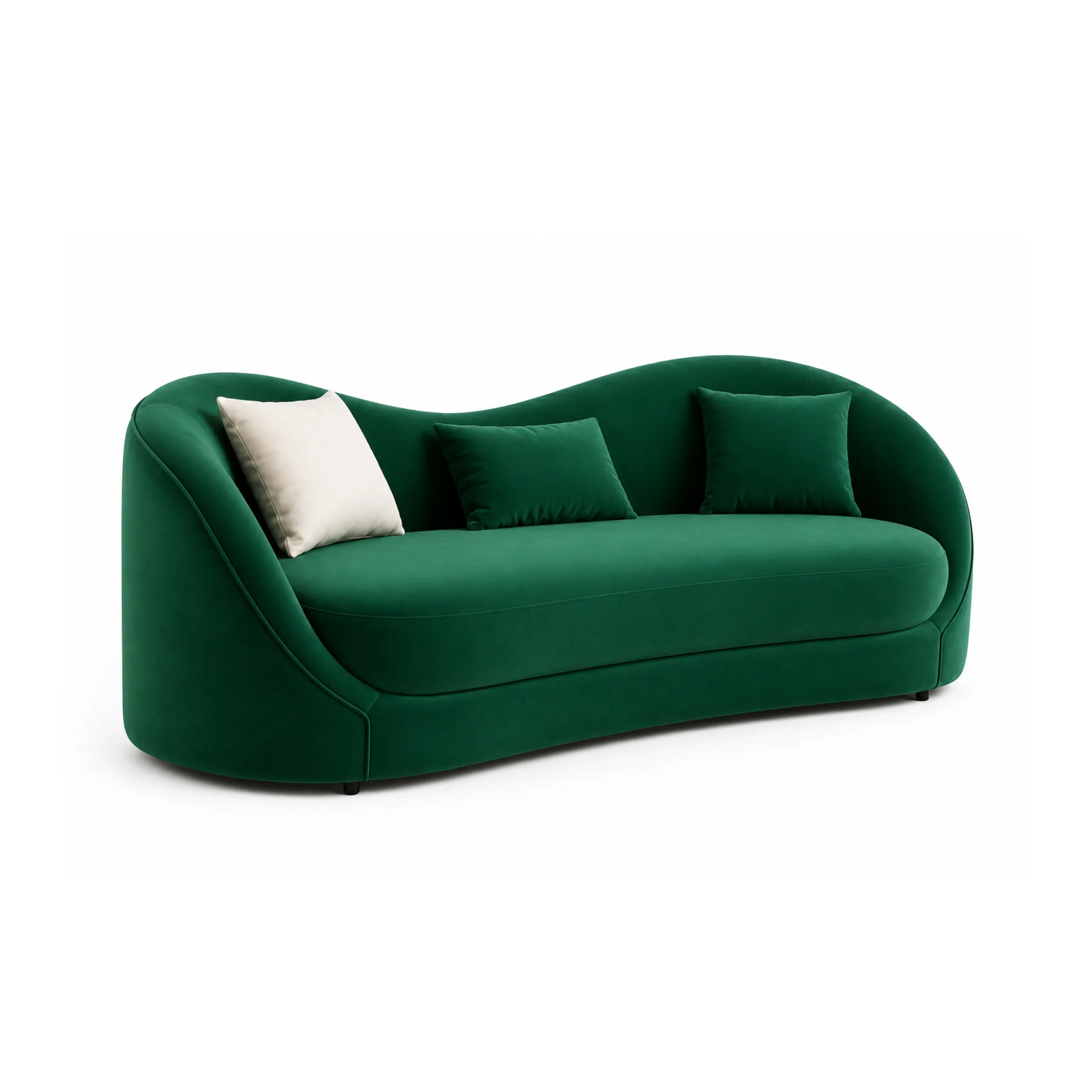 Emerald green curved sofa left view for luxury homes in UAE