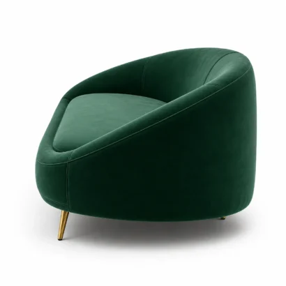 Side view of premium emerald green velvet sofa UAE