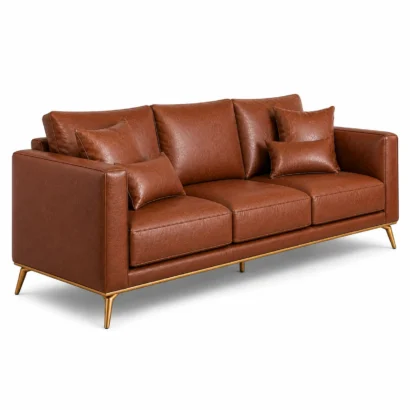 Luxury Chesterfield leather sofa Dubai left side view with textured brown leather upholstery