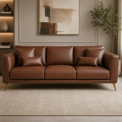 Luxury Chesterfield leather sofa in Dubai living room with premium brown leather upholstery Quality Home Furniture UAE