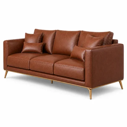 Luxury Chesterfield leather sofa Dubai right side view with gold legs and premium upholstery