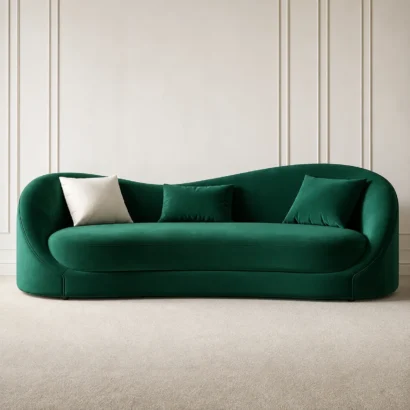 Luxury curved sofa in deep emerald green by Ansary Furniture Dubai UAE