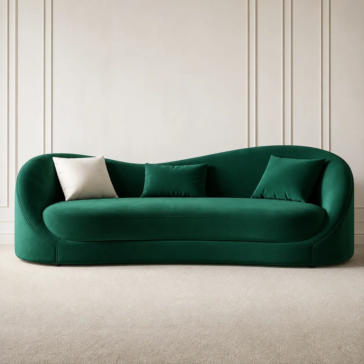 Luxury curved sofa in deep emerald green by Ansary Furniture Dubai UAE