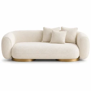 Front view of Opal Curved Bouclé Sofa Dubai by Ansary Furniture with luxurious cream bouclé fabric