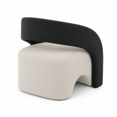 Rear angle view of Orbit Accent Chair with sculptural curved backrest Dubai