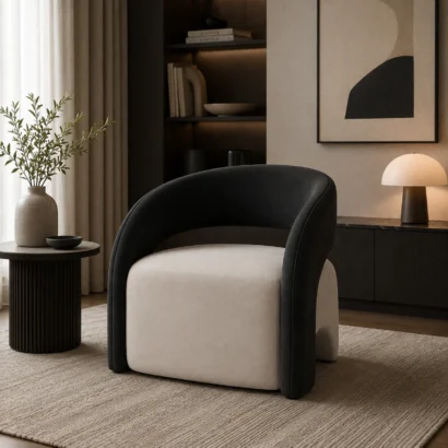 Orbit Accent Chair styled in a modern living room interior in Dubai UAE
