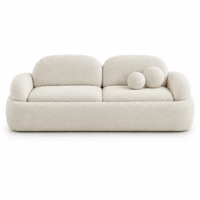 Puffed boucle sofa in luxury ivory upholstery for UAE homes