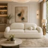 Puffed boucle sofa styled in a luxury Dubai living room