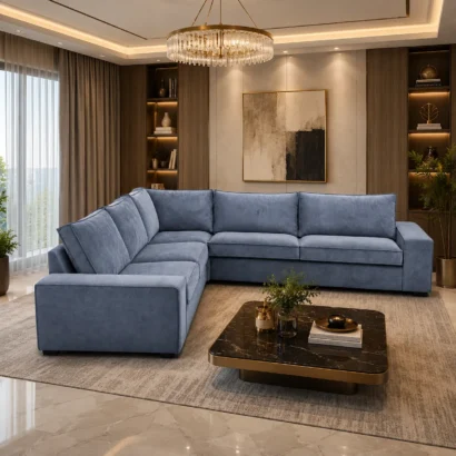 Serenity blue grey L-shape sectional sofa by Ansary Furniture