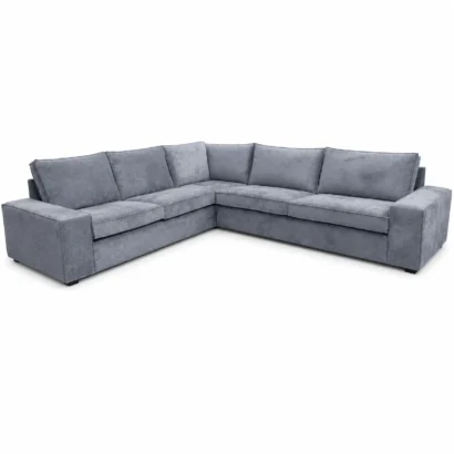 Modern Serenity L-Shape Sofa front view in blue grey upholstery UAE