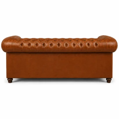 Signature leather sofa back view with premium brown leather upholstery