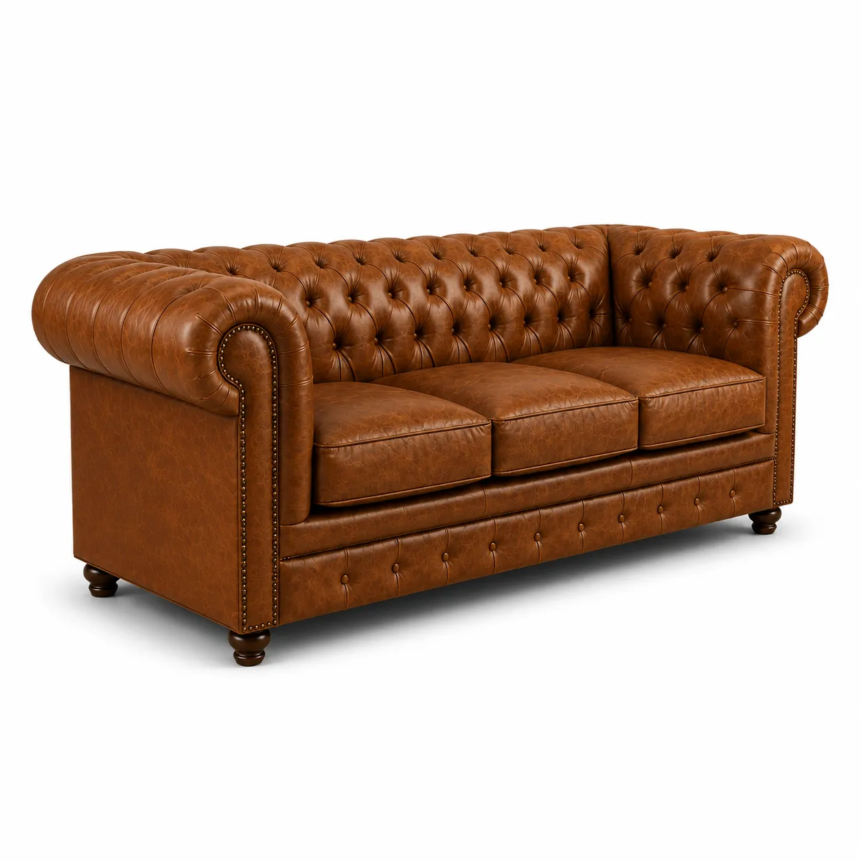Signature leather sofa left side view with classic Chesterfield design, Dubai